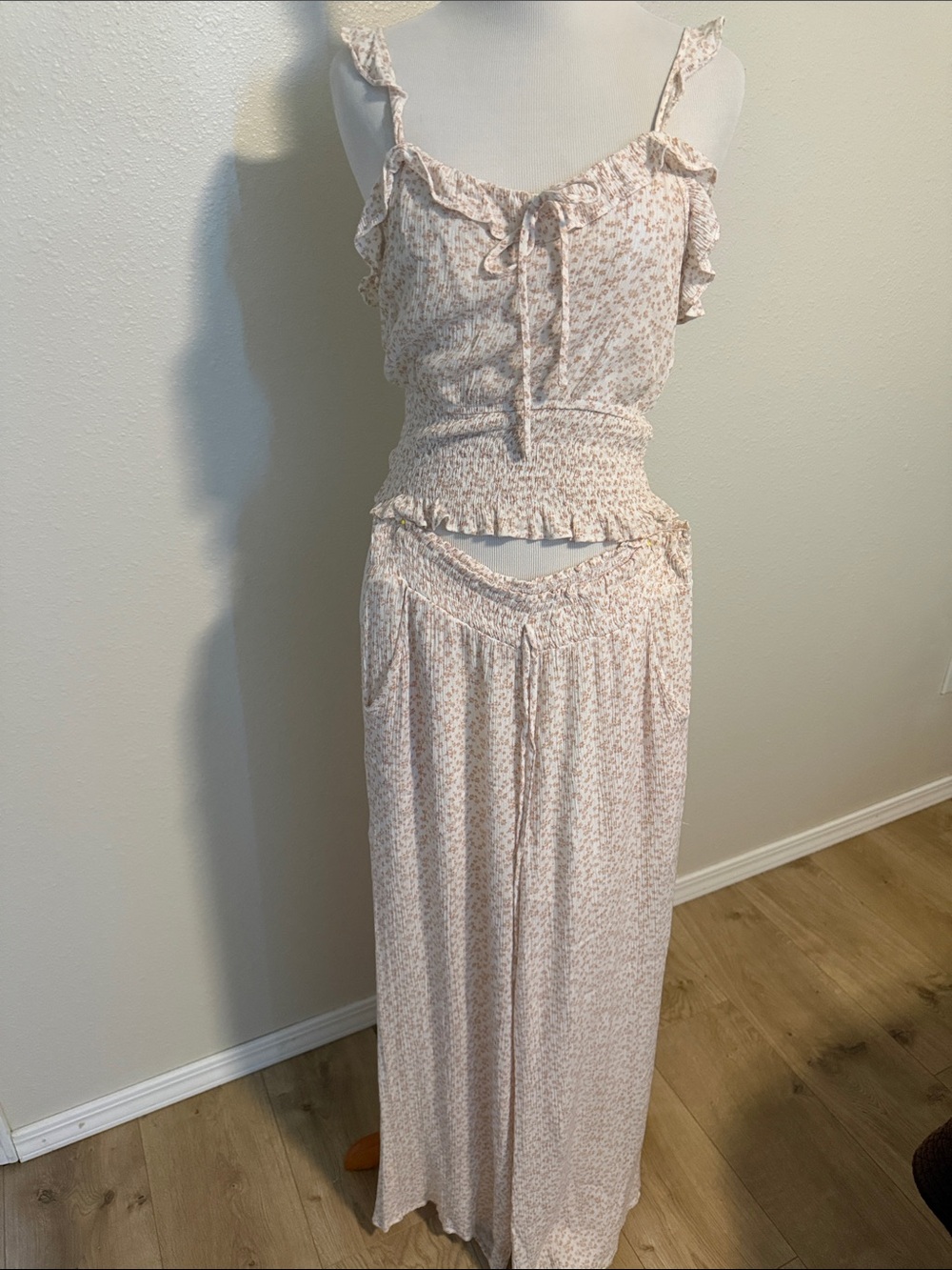Paper Crane Cream Floral Smocked Jumpsuit
